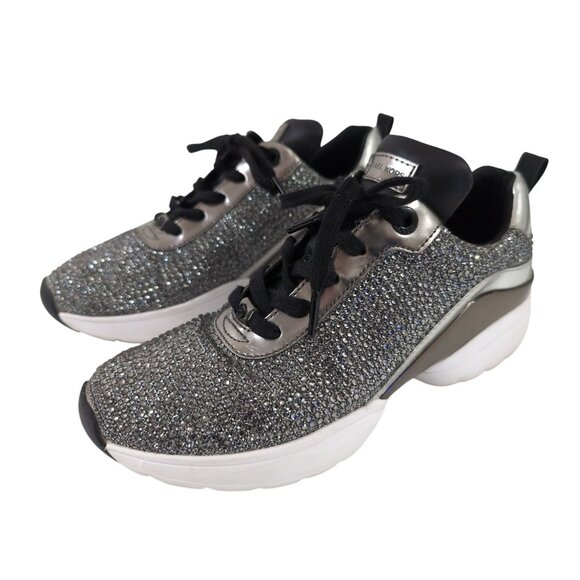 Michael Michael Kors Jada Sneakers Women 7.5 Silver Rhinestone Sparkle Luxe Glam - Picture 1 of 11